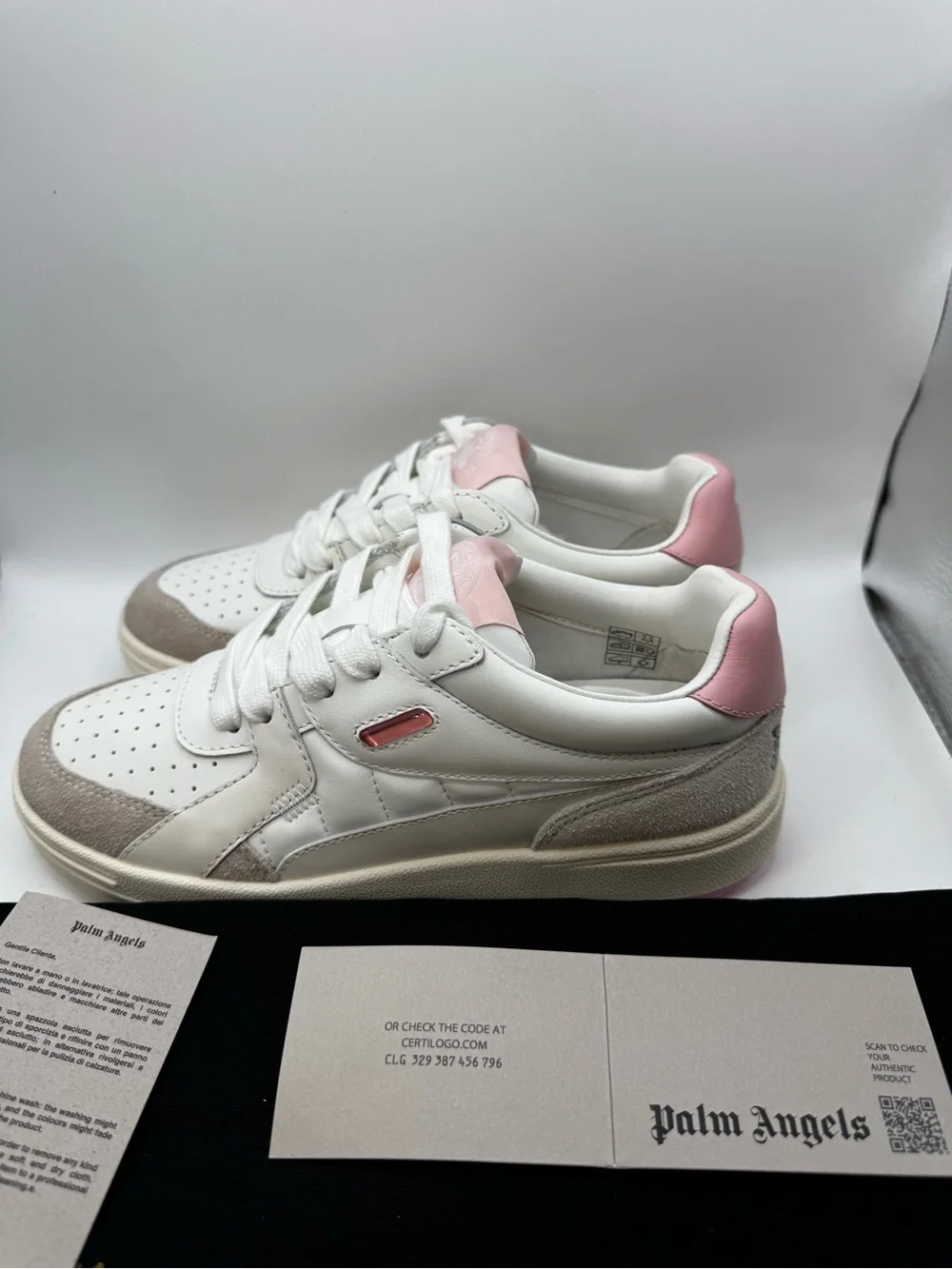 Palm Angels New Tennis Low-Top Sneakers White Pink Suede Luxury EU 36